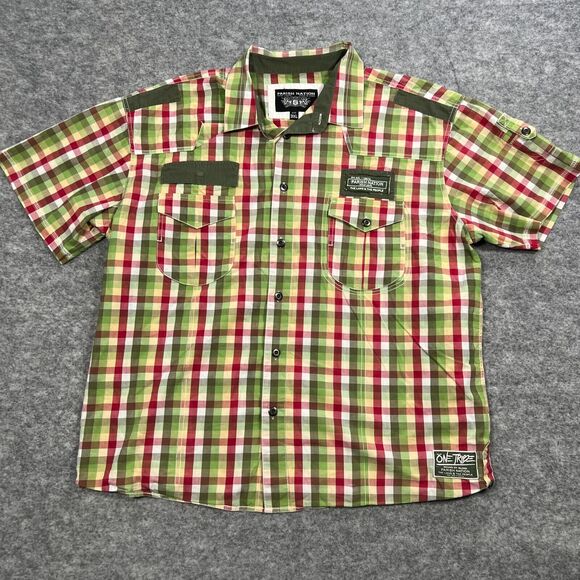 Parish Nation Men's Button Down Shirt Size 3XL Yellow Green Plaid Short Sleeves - Picture 1 of 6